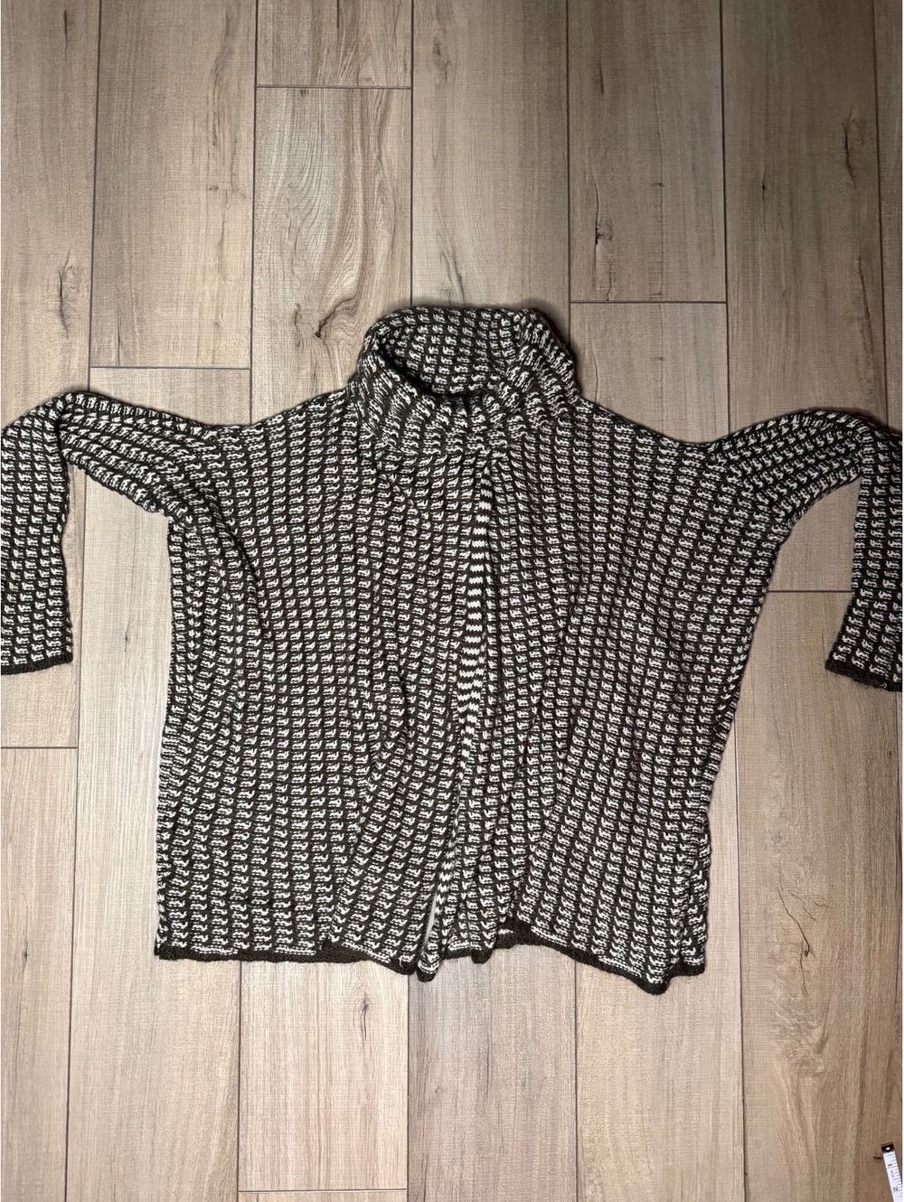Eon Brown Cream Oversized Draped Batwing Cocoon Cardigan Sweater